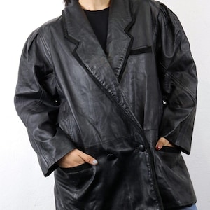 Vintage Black Leather Blazer Jacket Button Closure | 100% Genuine Soft Leather, Unisex M-L |  Classic Elegant Style Vintage Unique Piece