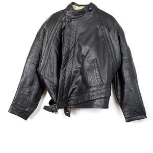 Vintage Oversized Black Leather Jacket with Statement Button Unisex M-L| Unique Button Detail Classic Heavy Leather Jacket