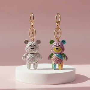 Porte-clés et bijou de sac en cristal patchwork ours en peluche