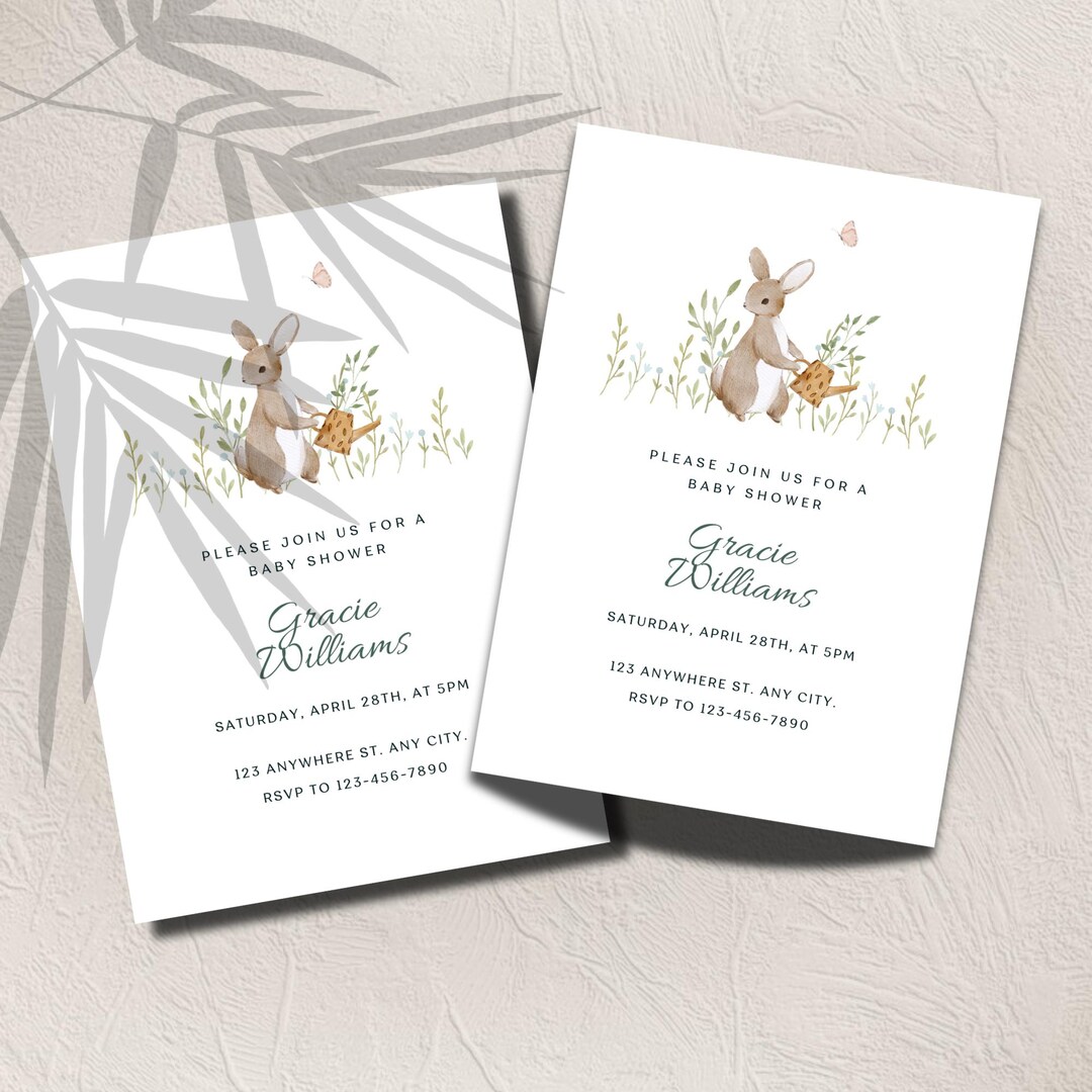 Editable Peter Rabbit Baby Shower Invites Flopsy Bunny Baby Shower ...