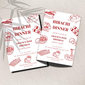 Red Hibachi Dinner Party Invite Customized Template Invitation Birthday Graduation Retirement Celebration Japanese Hibachi Party Printable