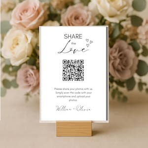 Bearbeitbar Teilen Sie die Liebe QR-Code Hochzeitskartenvorlagen Moderne minimalistische Hochzeitsfotokarte, Erfassen Sie die Liebeskarte, bedruckbar Teilen Sie die Liebe