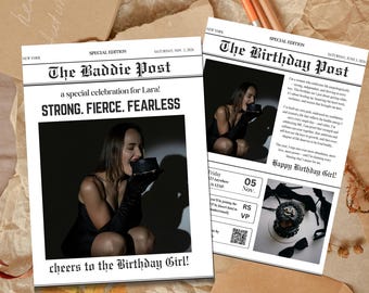 Editable Birthday Newspaper Invitation Template (Canva)