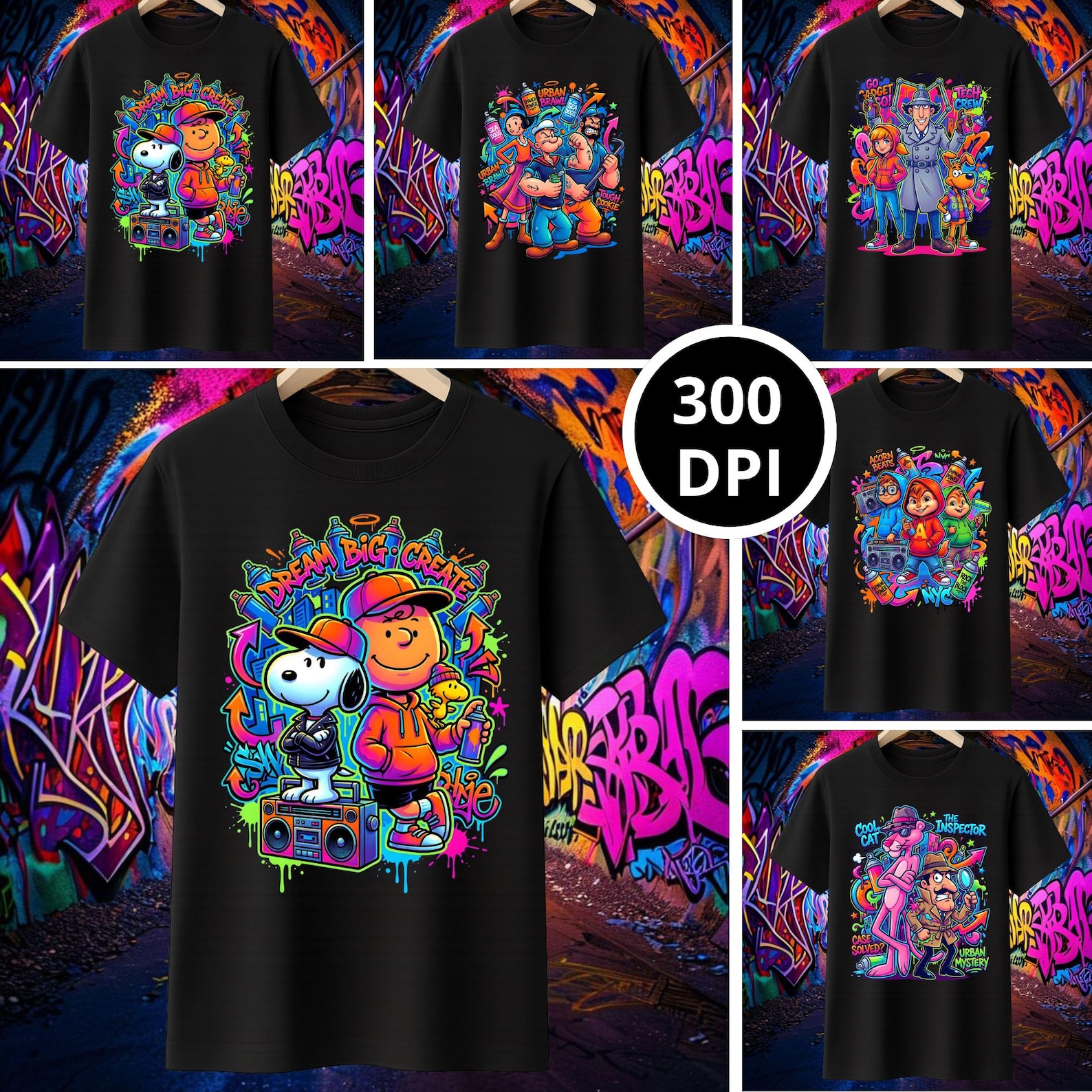 Graffiti T-shirt PNG Bundle | 22 Urban Street Art Designs (commercial ...