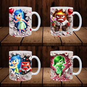26 Cartoon Emotions 11oz Mug Design Bundle. Inside Out PNG Sublimation Mug Wraps. 3D Broken Wall Style Templates. Includes Mockups.
