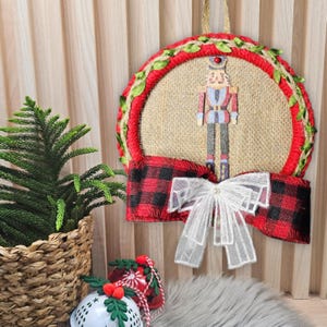 Handcrafted Nutcracker Mouse Hanging Ornament | Boho Rustic Rattan Hoop| Eco-Friendly Christmas Decor