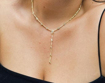 Stoned Lariat Y drop Necklace, Dipped Y Lariat Necklace, Minimalist Necklace, Drop Y Necklace