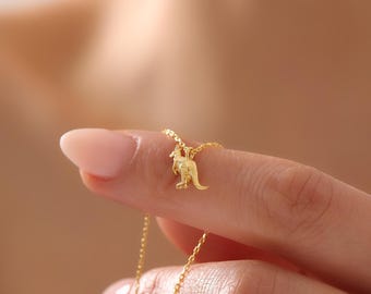 Dainty Kangaroo Pendant Necklace, Gold Plated, Silver Detailed Necklace, Animal Necklace, Cute Animal Charm, Australian Animal Charm