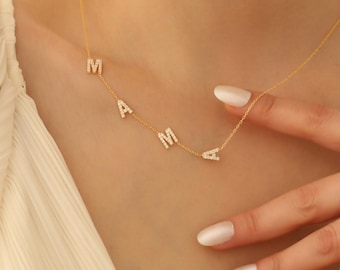 Pave Letter Necklace, Mama Necklace, Custom Tiny Initial Necklace, Sideway Necklace, Charm Necklace