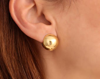 Ball Huggie Earrings, Chunky Sphere Earrings, Hoop Earrings, Statement Earrings, Dainty Earrings, Hinge Earrings