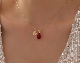 Personalized Pomegranate Necklace, Initial Charm Necklace, Red Pomegranate Pendant, Gold Fruit Necklace, Cross necklace gold