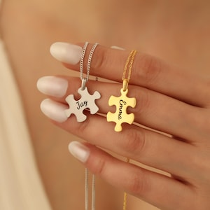 Couple Necklace, Puzzle Piece Necklace, Tiny  Necklace, Love Friendship Sharing Pendant, Necklace Pair, Custom Initial Necklace