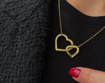 Double Heart Necklace, Two Heart Necklace, Mother Daughter Pendant, Friendship Necklace, Couple Necklace, Lovers Necklace
