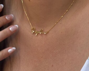 Pave Name Necklace, Custom Name Necklace, Gold Letter Necklace, Minimalist Necklace,  Lowercase Stoned Necklace