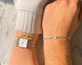 Love Knot Bracelet, Couples Bracelet, Friendship Bracelet, Gold Bracelet, Double Snake Chain Bracelet, Minimalist Knot Bracelet