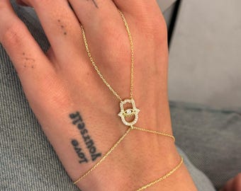 Fatima Hand Chain Bracelet, Gold Hand Chain, Bridal Hand Chain Bracelet, Silver Shahmaran, Finger Bracelet, Elegant Hand Chain Bracelet