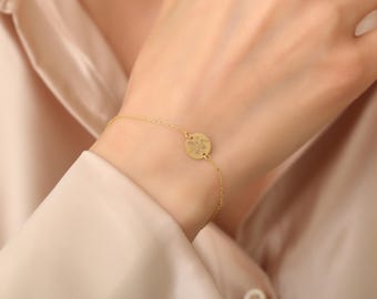 Tiny Birth Flower Bracelet, Sterling Silver Bracelet, Custom Family Bracelet, Bouquet Bracelet, Engraved Disc Bracelet