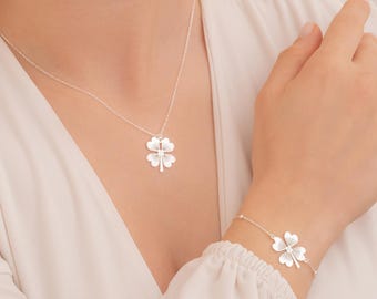 Clover Leaf Necklace, Shamrock Pendant, Lucky Necklace, Silver Four Leaf Clover Necklace, Good Luck Necklace