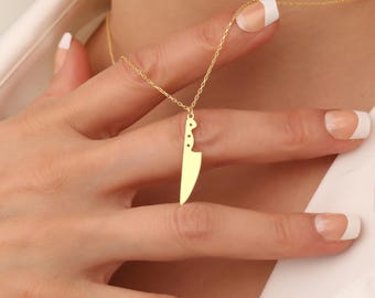 925 Sterling Silver Chef Knife Necklace, Butcher Knife, Culinary Charm Necklace, Fantasy Necklace