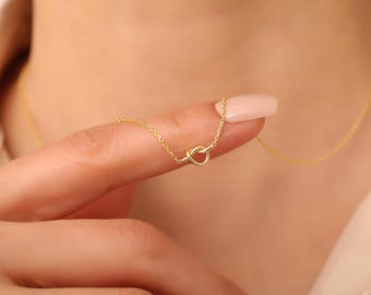 Dainty Silver Knot Necklace, Love Pendant, Dainty Charm Necklace, Promise Necklace, Cute Necklace, Tiny Heart Knot Necklace