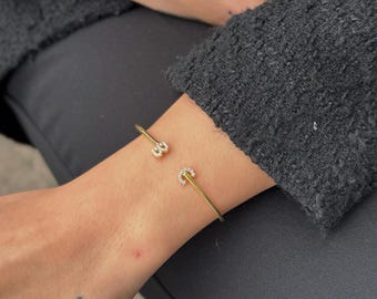 Custom Letter Bracelet, Personalized Initial Bracelet, Zirconia Cuff Bangle, Pavé Letter Bracelet, Dainty Bracelet