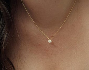 Dainty Heart Necklace in Stone, Minimalist Heart Necklace, Mini Heart Necklace, Simple Necklace, Love Necklace