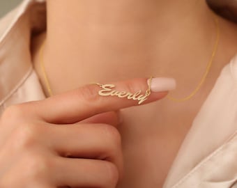 Nameplate Necklace, Custom Name Necklace, Letter Necklace, Tiny Plate Necklace, Handwriting Name Necklace