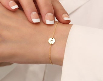 Tiny Disc Bracelet, Initial Bracelet, Gold Monogram Bracelet, Dainty Charm Bracelet, 925K Silver Alphabet Bracelet, Name Bracelet