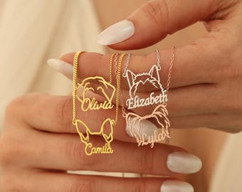 Pet Name Necklace, Design Cat Ears Necklace, Custom Animal Neclace, Name Necklace, Silver Dog Memorial Necklace