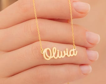 Nameplate Necklace, Personalized Name Pendant Necklace, Gold Filled Name Necklace, Handmade Necklace, Custom Necklace