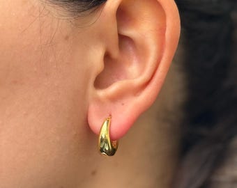 Dome Hoop Earrings, Chunky Earrings, Tapered Hoops, Teardrop Huggie Earrings, Gypsy Earrings, Minimalist Earrings