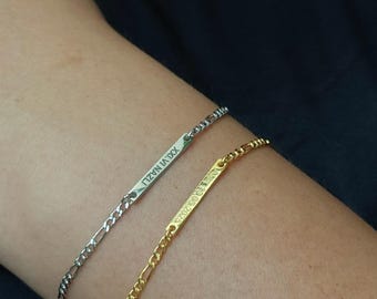 Bar Bracelet, Personalized Bar Bracelet, Name Engraved Bracelet, Name Plate Bracelet, Initial Bracelet, Stackable Bracelet