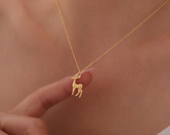Gold Gazelle Necklace, Minimal Gazelle Pendant, Elegant Animal Jewelry, 14K Gold Plated Sterling Silver, Dainty Nature Necklace