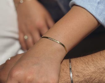 Snake Chain Bracelet, 14K Gold Herringbone Chain Bracelet, Thick Chain Bracelet, Genuine Bracelet, Couples Bracelet, Date Bracelet