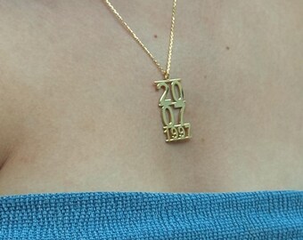 Year Necklace, Date Necklace, Personalized Number Necklace, Birth Year Necklace, Vertical Date Necklace, Elegant Keepsake Necklace