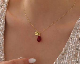 Personalized Pomegranate Necklace, Initial Charm Necklace, Red Pomegranate Pendant, Gold Fruit Necklace, Cross necklace gold