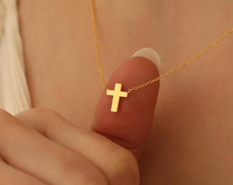Dainty Cross Necklace, 925K Silver Necklace, Religious Necklace, Minimalist Christian Aesthetic Pendant, Custom Necklace