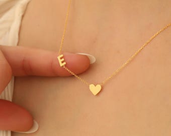 Initial Necklace , 925K Silver Necklace , Personalized Necklace, Heart Necklace, Sideways Necklace