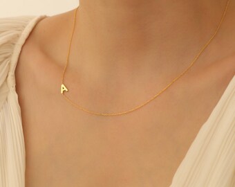 Initial Necklace, Letter Necklace, Gold Necklace, Personalized Name Necklace, Sideways Necklace, Minimalist Necklace