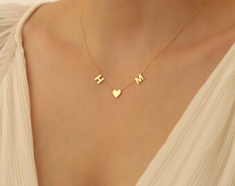 Letter Necklace, Heart Necklace, Custom Initial Necklace, Personalized Necklace, Sideways Love Pendant