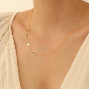 Sideway Initial Necklace, Gold Name Necklace, Trendy Letter Pendant, Alphabet Necklace, Spaced Necklace