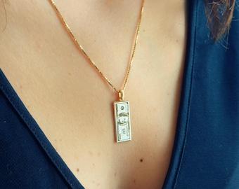 100 Dollar Bill Pendant, Benjamin Note Pendant, Hundred Dollar Charm Pendant, Designer Necklace, Daily Charm Pendant