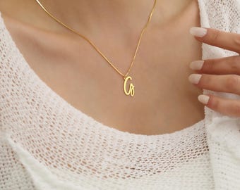 Gold Initial Necklace, Letter Necklace, Minimalist Name Necklace, Delicate Necklace, Box Chain Pendant, Personalized Necklace