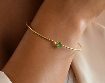 Emerald Bracelet Minimalist 925 Sterling Silver Green Gemstone, May Birthstone