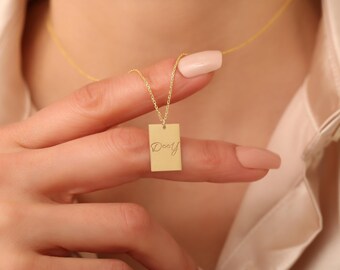 Personalized Square Necklace, Initial Necklace, Love Pendant, Custom Engraved Necklace, Name Necklace, History Necklace