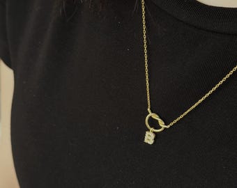 Handmade Love Knot Necklace, Pave Letter Knot Necklace, Dainty Silver Knot Necklace, Letter Charm Necklace, Promise Necklace