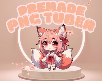 Kitsune Girl - Premade Chibi PNG Tuber - Kawaii Model Veadotube Mini - Vtuber Girl - Vtuber Model - Kitsune / Fox - Female - Giftuber