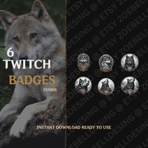 Twitch Sub- och Bit-märken - Nio Twitch Stream-märken - Silver White Fenrisulv Twitch Sub-märken: Viking Valor-samlingen