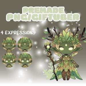 Forest Dryad PNGtuber - Gotowa postać fantasy - Antrored Cartoon Model - Green Hat PNG Tuber - Kawaii Chibi Giftuber - Veadotube Mini