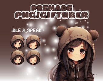 Cozy Bear Hoodie Girl - Premade Chibi PNGtuber - Kawaii Vtuber Model - Brown Tones - Veadotube Mini - Cute Fantasy PNG Tuber - Giftuber